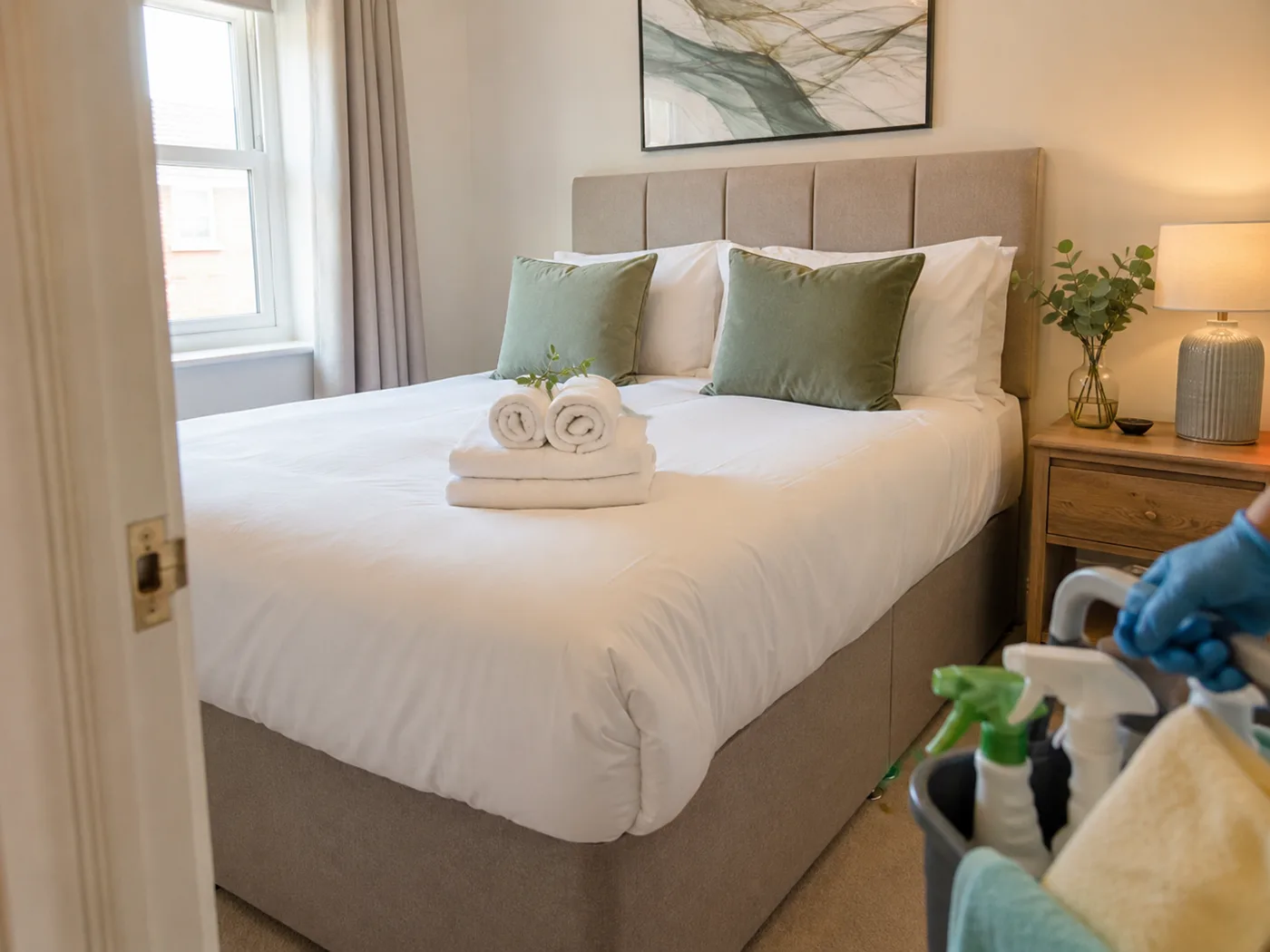 Freshly prepared Airbnb bedroom with clean linen ready for guests