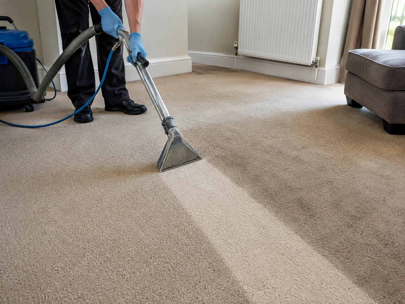 Professional carpet cleaning machine lifting dirt from a carpet
